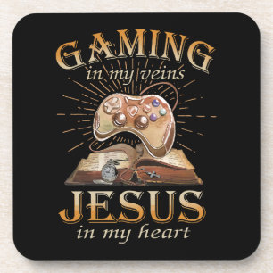 Gaming In My Veins Jesus In My Heart Beverage Coaster