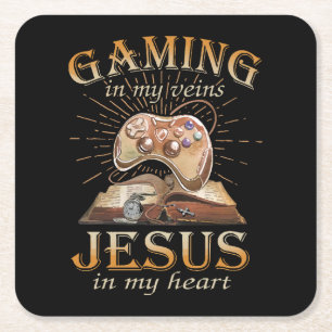 Gaming In My Veins Jesus In My Heart Square Paper Coaster