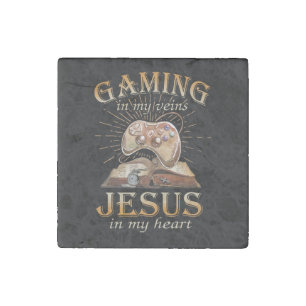 Gaming In My Veins Jesus In My Heart Stone Magnet
