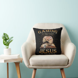 Gaming In My Veins Jesus In My Heart Throw Pillow