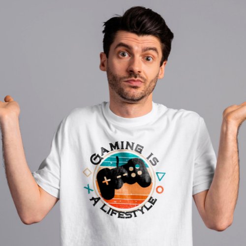 Gaming is a lifestyle Retro vintage striped sunset T_Shirt