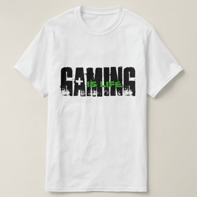 GAMING IS LIFE BLACK AND GREEN T-Shirt (Design Front)