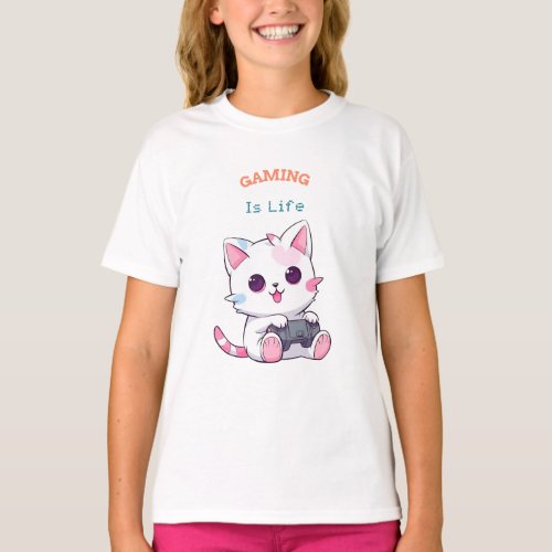 Gaming is Life Cat Gamer Girl T_Shirt