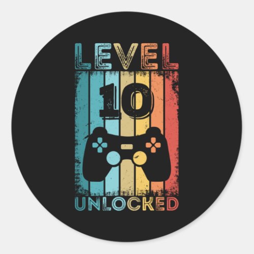 Gaming Level 10 Unlocked 10th Birthday Gift Gamer Classic Round Sticker