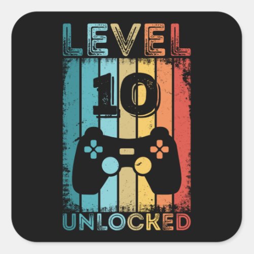 Gaming Level 10 Unlocked 10th Birthday Gift Gamer Square Sticker