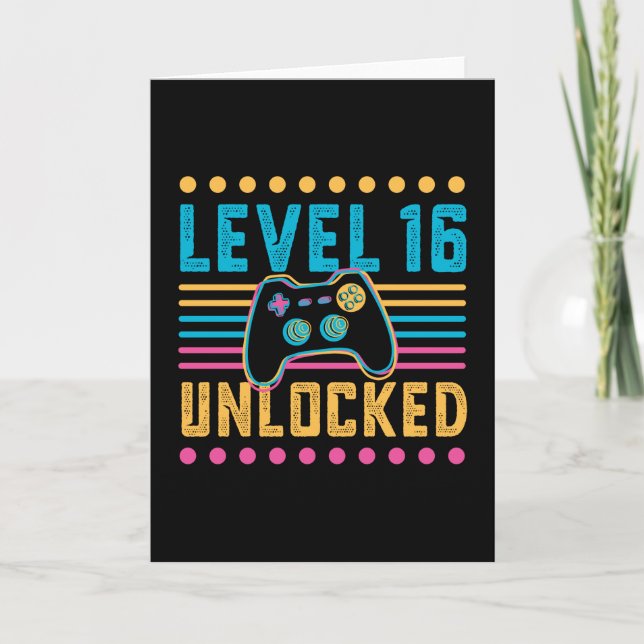 Gaming Level 16 Unlocked 16th Birthday Gamer Gift Card (Front)