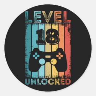 Gaming Level 18 Unlocked 18th Birthday Gift Gamer Classic Round Sticker