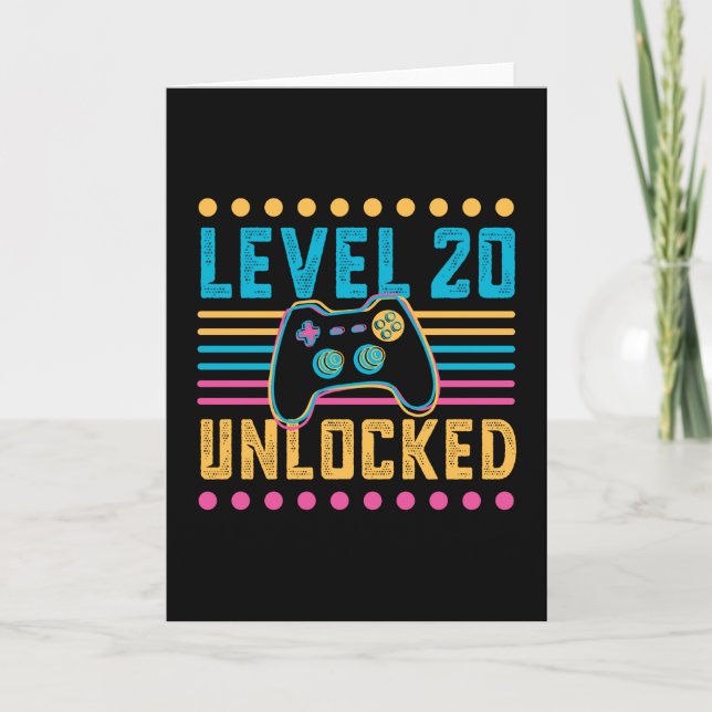 Gaming Level 20 Unlocked 20th Birthday Gamer Gift Card (Front)