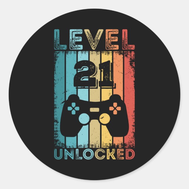 Gaming Level 21 Unlocked 21st Birthday Gift Gamer Classic Round Sticker (Front)