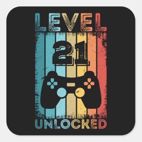 Gaming Level 21 Unlocked 21st Birthday Gift Gamer Square Sticker