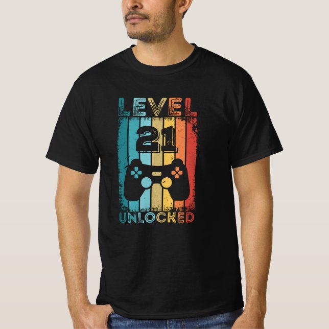 Gaming Level 21 Unlocked 21st Birthday Gift Gamer T-Shirt (Front)