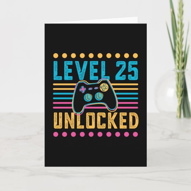 Gaming Level 25 Unlocked 25th Birthday Gamer Gift Card (Front)