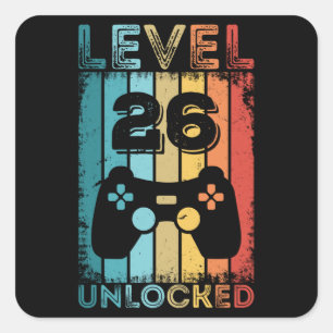 Gaming Level 26 Unlocked 26th Birthday Gift Gamer Square Sticker