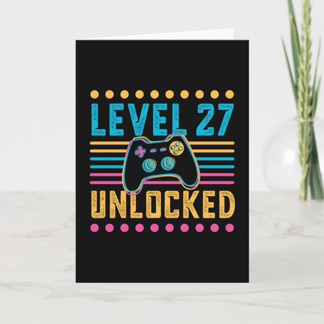 Gaming Level 27 Unlocked 27th Birthday Gamer Gift Card (Front)