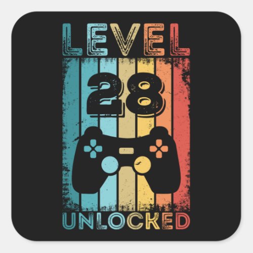 Gaming Level 28 Unlocked 28th Birthday Gift Gamer Square Sticker