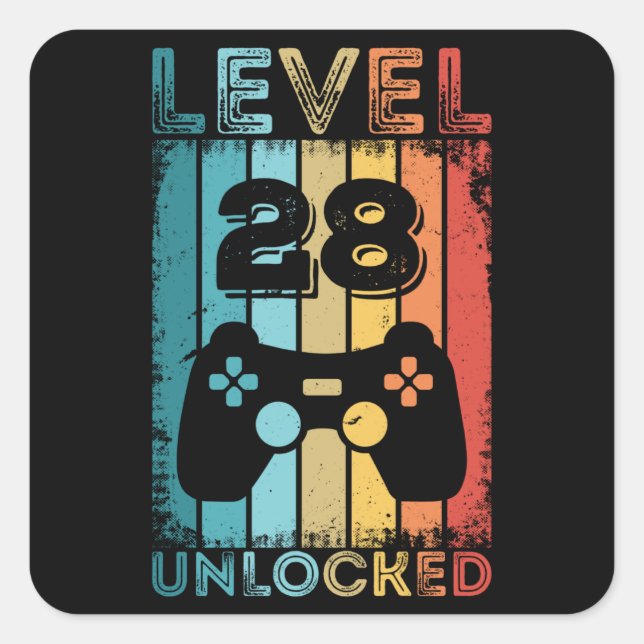 Gaming Level 28 Unlocked 28th Birthday Gift Gamer Square Sticker (Front)