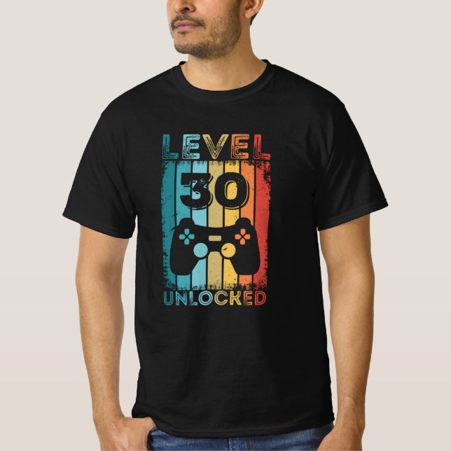 Gaming Level 30 Unlocked 30th Birthday Gift Gamer T-Shirt (Front)