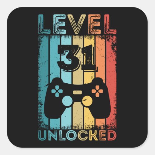 Gaming Level 31 Unlocked 31st Birthday Gift Gamer Square Sticker