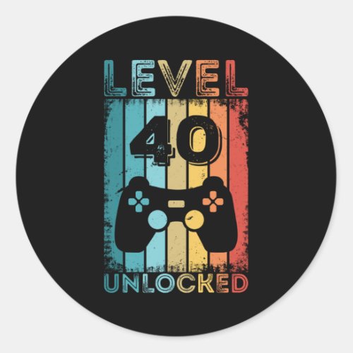 Gaming Level 40 Unlocked 40th Birthday Gift Gamer Classic Round Sticker