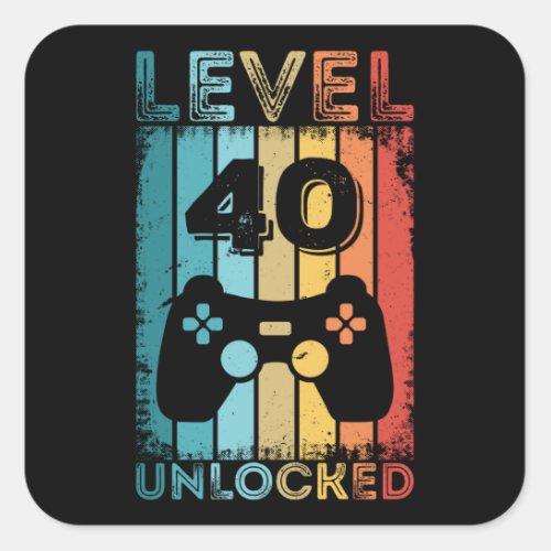 Gaming Level 40 Unlocked 40th Birthday Gift Gamer Square Sticker