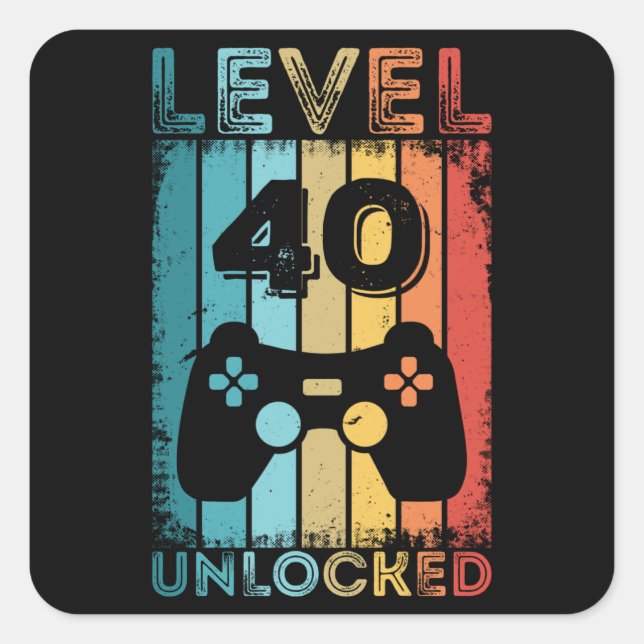 Gaming Level 40 Unlocked 40th Birthday Gift Gamer Square Sticker (Front)
