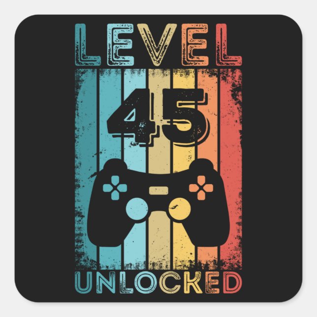 Gaming Level 45 Unlocked 45th Birthday Gift Gamer Square Sticker (Front)