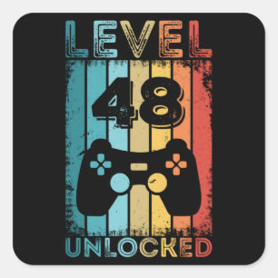 Gaming Level 48 Unlocked 48th Birthday Gift Gamer Square Sticker