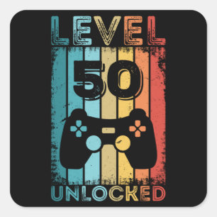 Gaming Level 50 Unlocked 50th Birthday Gift Gamer Square Sticker