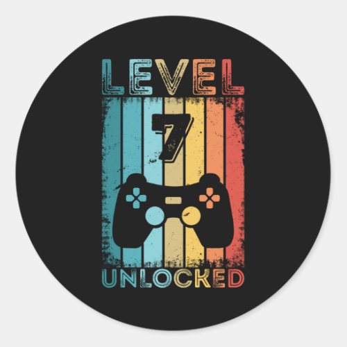Gaming Level 7 Unlocked 7th Birthday Gift Gamer Classic Round Sticker