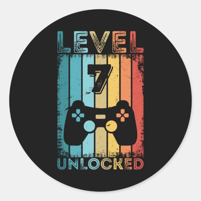 Gaming Level 7 Unlocked 7th Birthday Gift Gamer Classic Round Sticker (Front)