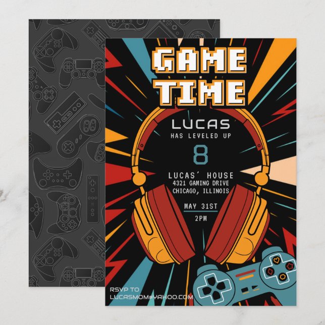 Gaming Modern Fun Birthday Invitation (Front/Back)
