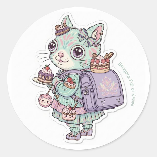 🍰Gaming Neko Maid - Ransel Fun🎒 Classic Round Sticker (Front)