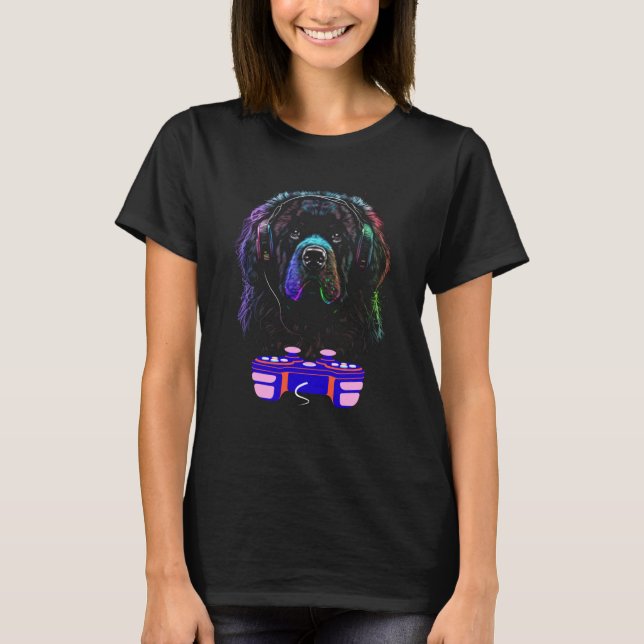 Gaming Newfoundland Dog Player Animal Video Gamer  T-Shirt (Front)