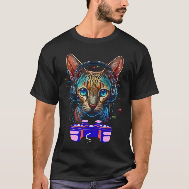 Gaming Ocicat Cat Player Animal Video Gamer  Men K T-Shirt (Front)