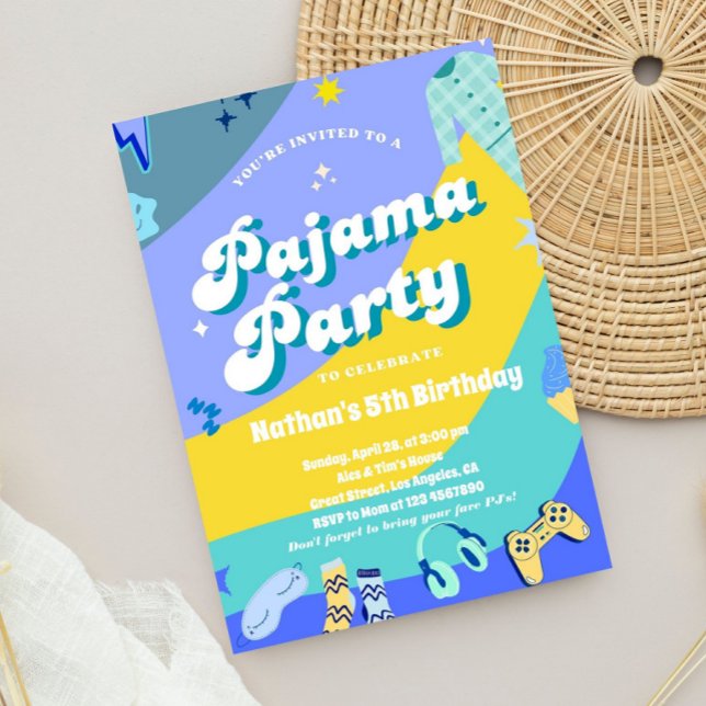 Gaming Pajama Party Boys Sleepover Invitation (boys pajama party invite, sleepover invitation boy, gaming birthday invite, boys birthday invitation)