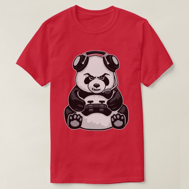 Gaming Panda Funny Cute Bear Video Gamer T-Shirt (Design Front)