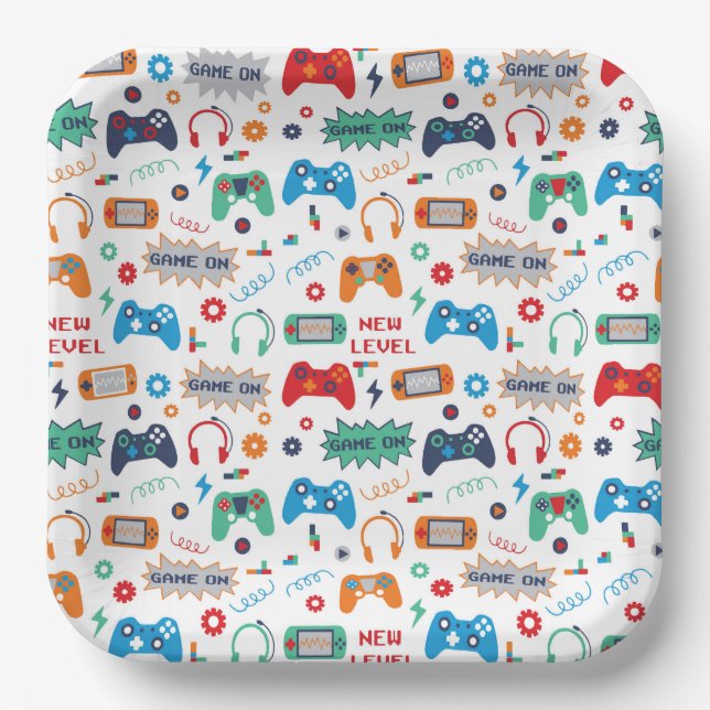 Gaming Paper Plates, Video Games Party Supplies Plates (Front)