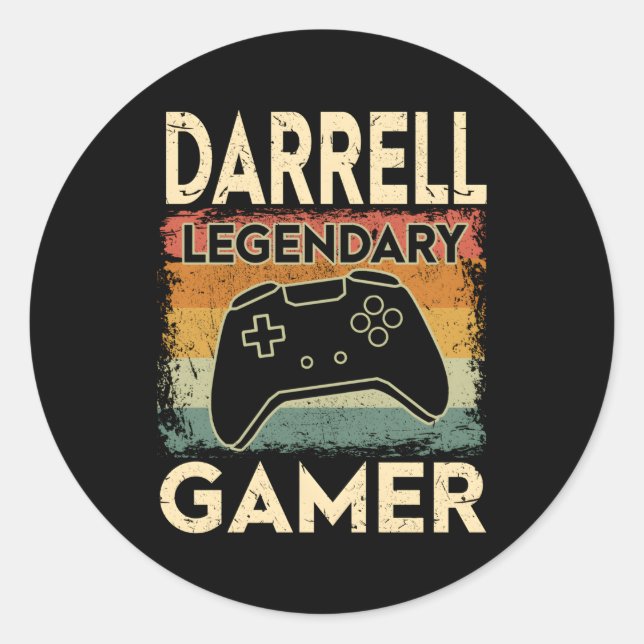 Gaming Personalized Name Darrell Legendary Gamer Classic Round Sticker (Front)