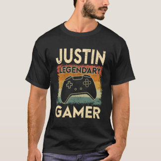Gaming Personalized Name Justin Legendary Gamer T-Shirt