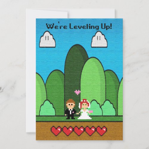 Gaming Pixel Level Up Wedding Invitations V6