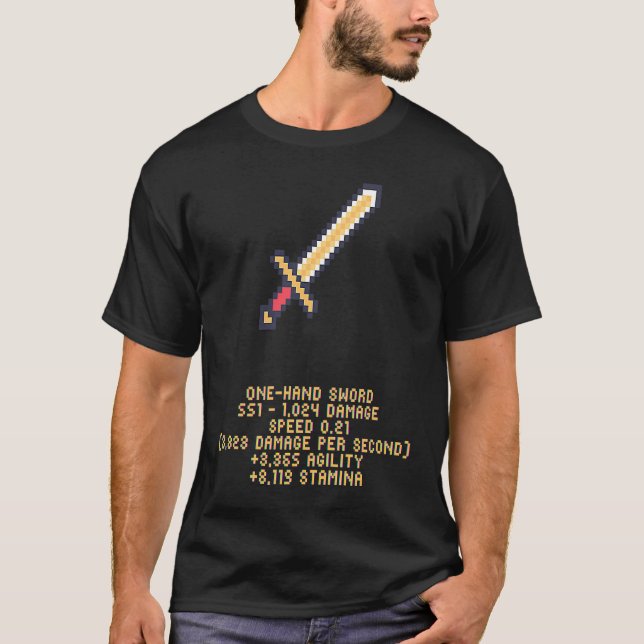 Gaming Pixel Sword with Stats   Idea T-Shirt (Front)