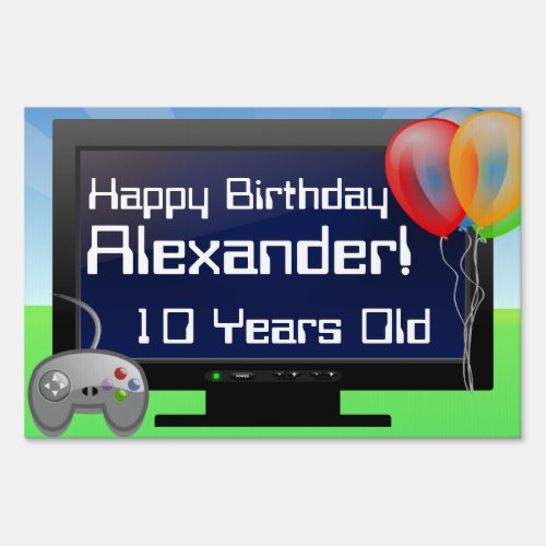 Gaming Plasma TV Party Yard Sign Personalized Yard Sign