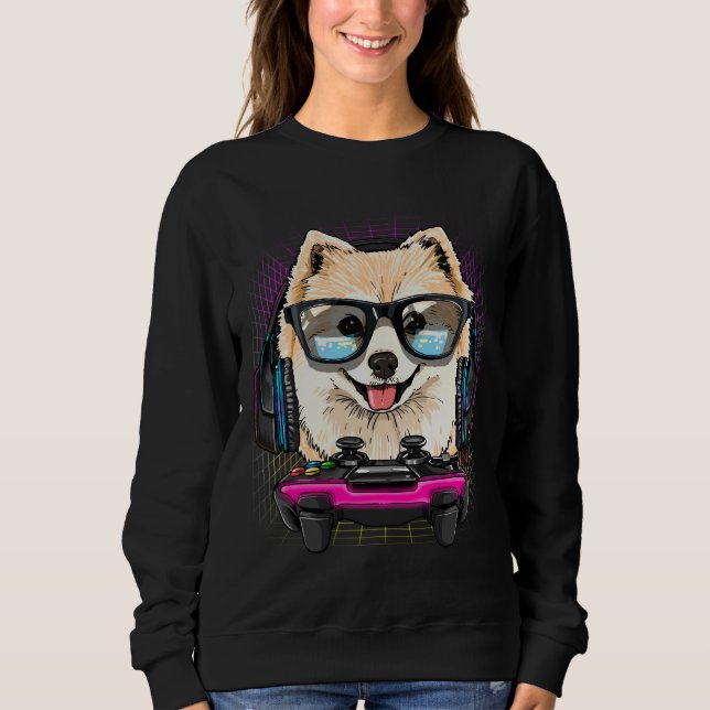 Gaming Pomeranian Video Gamer Player Dog Lover Sweatshirt (Front)