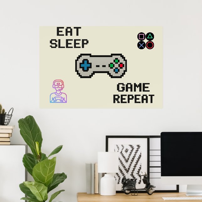 Gaming Poster – Pixel Art Gamer Room Wall Print (Home Office)