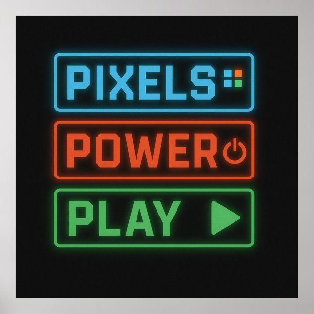 Gaming Poster – Pixels Power Play Neon Wall Art (Front)