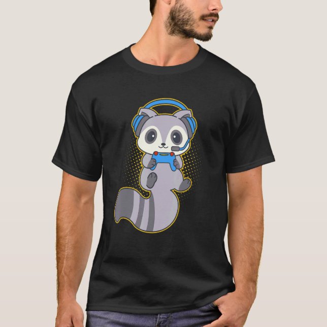 Gaming Raccoon  Raccoon With Gaming Headset And Co T-Shirt (Front)
