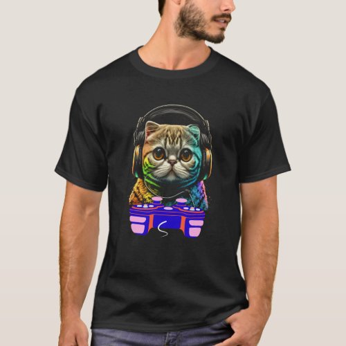 Gaming Scottish Fold Cat Player Animal Video Gamer T_Shirt