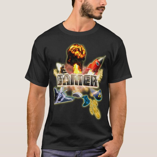 Gaming Shirt: Video Game Theme (Gamer At Work) T-Shirt (Front)