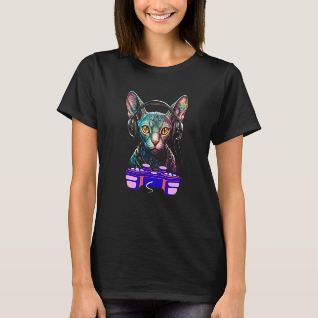 Gaming Sphynx Cat Player Animal Video Gamer Men Ki T-Shirt (Front)