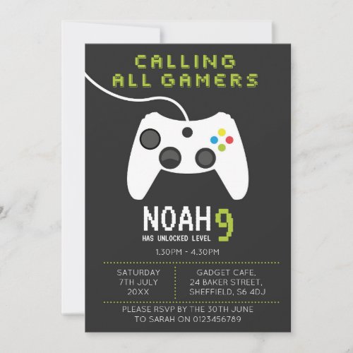 Gaming themed birthday party invitation